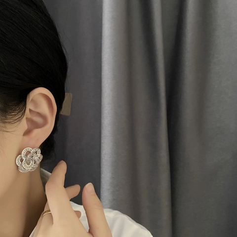 Camellia Blumen Stecker Ohrringe Mit Zirkon Volle Einlage Kupfer Schmuck Und 925 Sterling Silber Ohrstecker Für Frauen