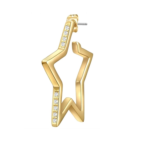 Stainless Steel Star Hoop Earrings With Zircon Inlaid Geometric Pentagram Minimalist Trendy Jewelry For Women