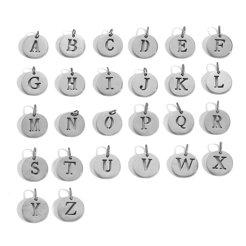 Alphabet Initial Letter Pendant Necklace Stainless Steel Hollow Out Round Disc Charm Jewelry Minimalist Fashion Unisex