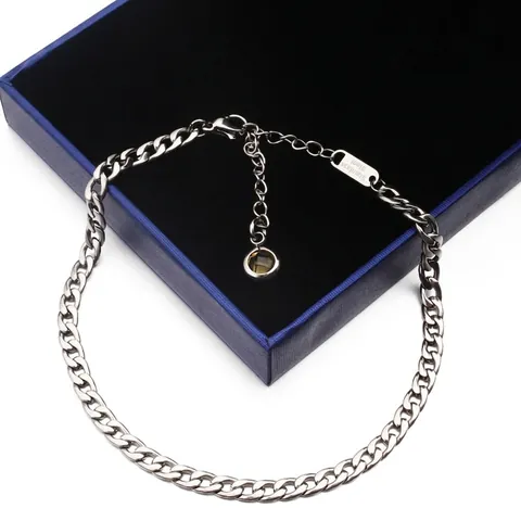 Stainless Steel Curb Chain Anklet For Women With Yellow Zircon Pendant Adjustable Beach Jewelry Hip Hop Style