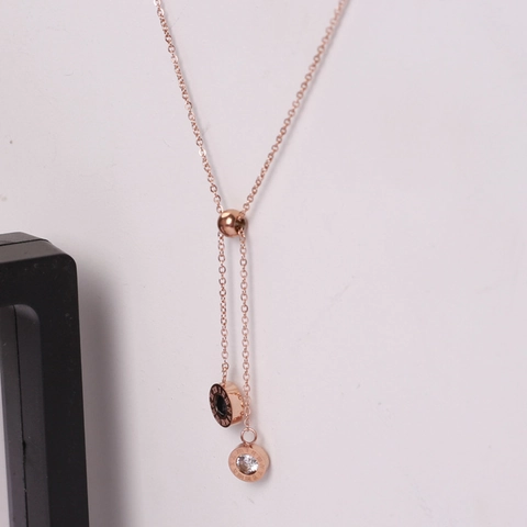 Collana Lariat In Acciaio Al Titanio Placcato Oro Rosa Con Numeri Romani Doppio Pendenti Circolari Gioielli In Zircone