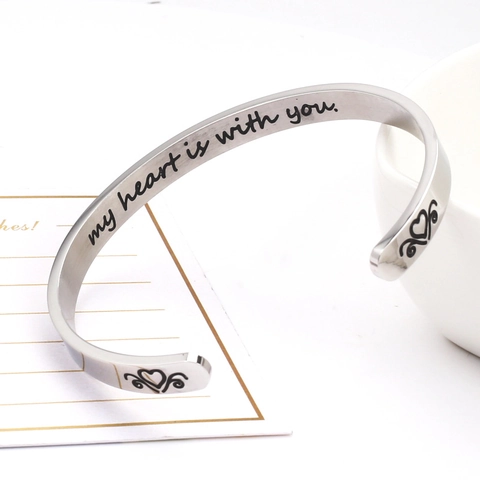 Bracciale A Polsino Inciso Ispiratore Acciaio Inossidabile Forma C Aperta Braccialetto Lucido Gioielli Per Donne Regalo Motivazionale