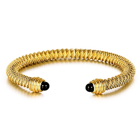 Bracciale A Polsino In Acciaio Inossidabile Cavo Intrecciato Aperto Regolabile Con Perle Di Agata Nera Gioielli Di Moda