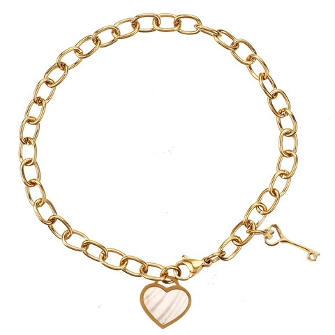 Bracciale Bohemien in Acciaio al Titanio Con Ciondolo a Cuore in Conchiglia e Ciondolo a Chiave Gioielli per Donna
