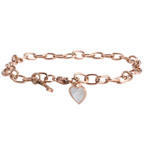 Bracciale Bohemien in Acciaio al Titanio Con Ciondolo a Cuore in Conchiglia e Ciondolo a Chiave Gioielli per Donna