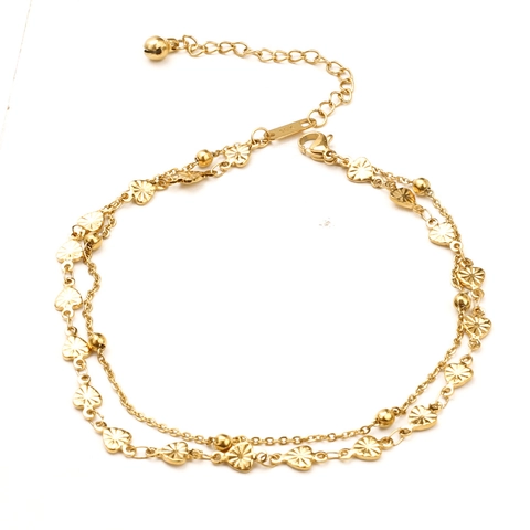 Fußkette Titanstahl Mehrlagig Herzanhänger Runde Perlen Kleine Glocke Verlängerungskette Bohème Strand Schmuck Für Damen
