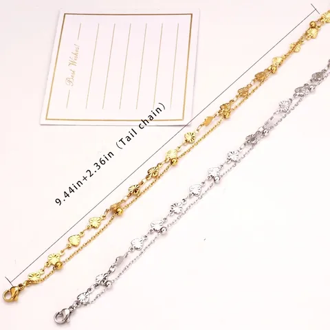Fußkette Titanstahl Mehrlagig Herzanhänger Runde Perlen Kleine Glocke Verlängerungskette Bohème Strand Schmuck Für Damen