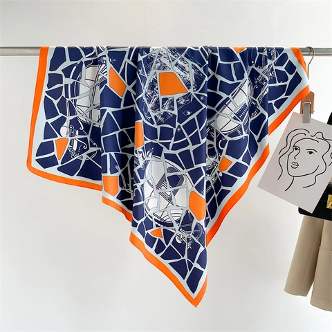 Damen Elegant Geometrischer Farbverlauf Satin Schal Großes Quadratisches Tuch Mode Office Lady Kopftuch Sonnenschutz Umhang