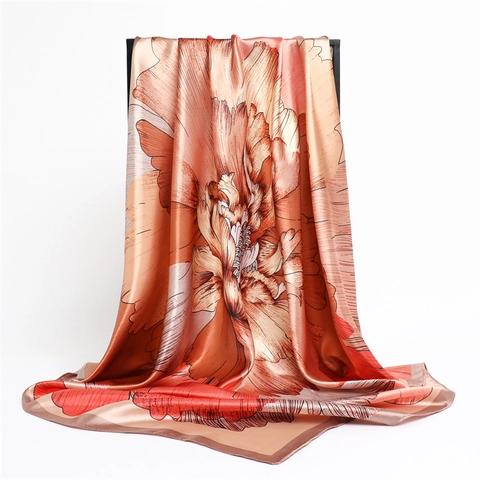 Large Square Scarf Floral Print Satin Satin Like Elegant Sun Protection Neck Scarf Headwrap Chic Shawl For Women