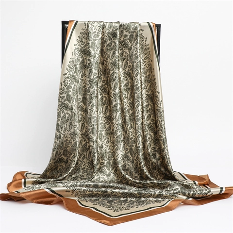 Sciarpa Quadrata Con Stampa Paisley Raso Di Poliestere Effetto Raso Foulard Scialle Elegante Stile Occidentale Per Donna