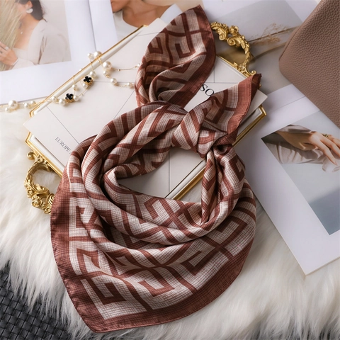 Elegant Square Scarf Polyester Satin Faux Satin Geometric Print Lightweight Professional Neck Scarf For Women Office