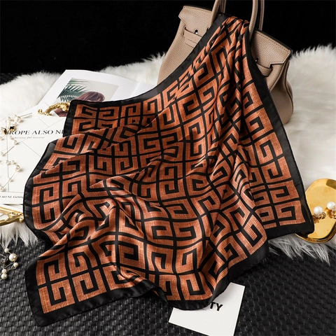 Elegant Square Scarf Polyester Satin Faux Satin Geometric Print Lightweight Professional Neck Scarf For Women Office