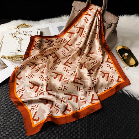 Pañuelo Cuadrado Para Mujer Estampado Geométrico Retro Sensación De Satén Moda Satén Bufanda Elegante Viaje Protección Solar