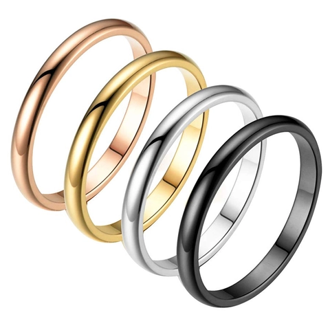 Minimalist Stainless Steel Plain Band Ring High Polished Titanium Steel Slim Finger Ring For Couples Women Men Fashion Jewelry