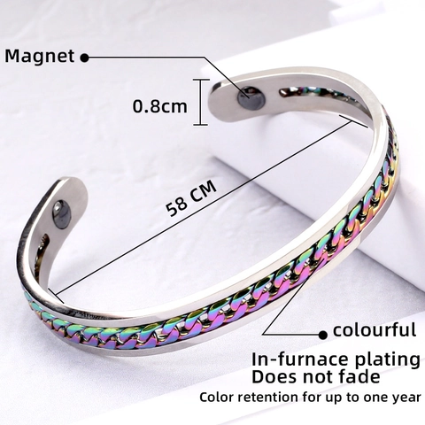 Motivational Titanium Steel Magnetic Cuff Bracelet Health Care Stainless Steel Bangle With Colorful Cuban Chain Jewelry