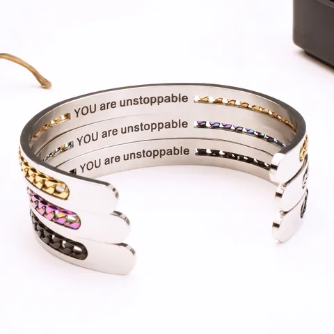 Motivational Titanium Steel Magnetic Cuff Bracelet Health Care Stainless Steel Bangle With Colorful Cuban Chain Jewelry