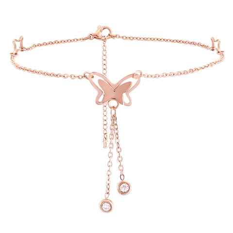 Mode Edelstahl Schmetterling Quaste Fußkettchen Für Damen 18K Roségold Vergoldet Titanstahl Fußkette Mit Zirkonia Stern Anhänger Strand Schmuck
