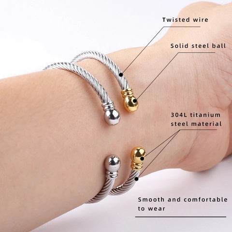 Twisted Cable Cuff Armreif Titanstahl 18K Vergoldet C-Form Offen Verstellbar Modeschmuck Für Damen