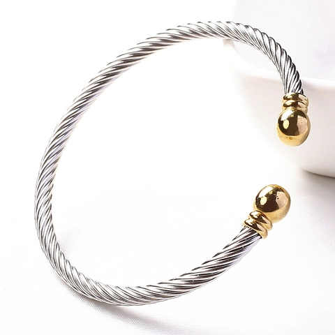 Twisted Cable Cuff Armreif Titanstahl 18K Vergoldet C-Form Offen Verstellbar Modeschmuck Für Damen