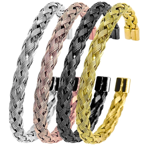 Fashion Braided Stainless Steel Open Bangle Twisted Cable Mesh Cuff Bracelet For Women Men Minimalist Jewelry Accessories