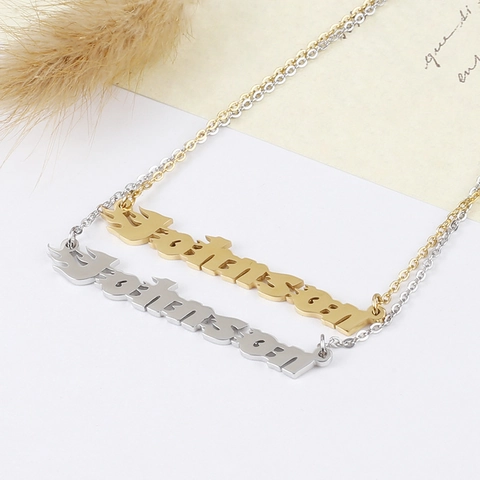 Fashion Stainless Steel Alphabet Name Necklace Flame Font Initial Pendant Chain Necklace Jewelry For Unisex Daily Party Wear