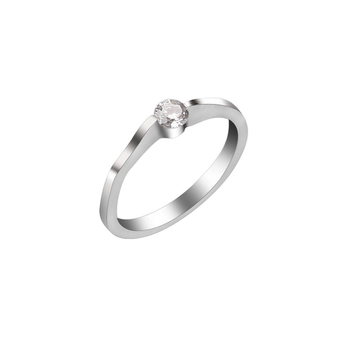 Simple Solitaire Ring Stainless Steel With White Zircon Round Cut Elegant Minimalist Polished Jewelry For Women
