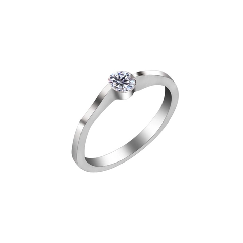 Simple Solitaire Ring Stainless Steel With White Zircon Round Cut Elegant Minimalist Polished Jewelry For Women