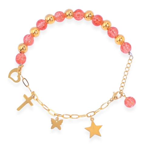 Pulsera De Cuentas Con Charms Acero Inoxidable Perla Artificial Cristal Corazón Cruz Mariposa Estrella Para Mujeres Estilo Boho