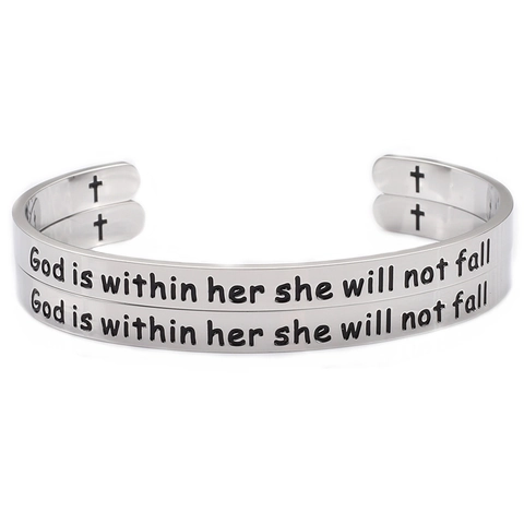 Inspirerende Cuff Armband Roestvrij Staal Religieuze Citaat Bijbelvers Psalm Kruis Zilverkleur Open Armband Voor Dames