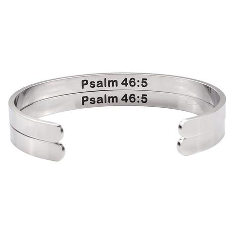Inspirerende Cuff Armband Roestvrij Staal Religieuze Citaat Bijbelvers Psalm Kruis Zilverkleur Open Armband Voor Dames