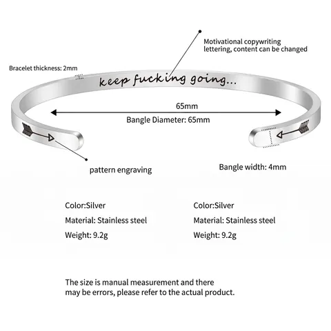 Roestvrijstalen Inspirerende Cuff Armband Gegraveerd Keep Fucking Going Motiverende Citaat Open Bangle Sieraden Cadeau