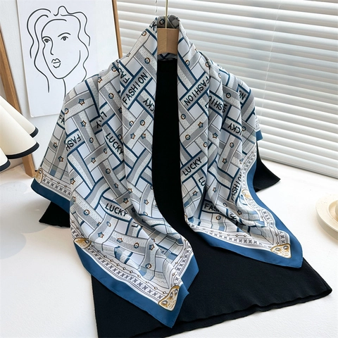 Fashion Square Scarf Twill Polyester Satin Feeling Letter Print Headscarf Elegant Versatile Shawl For Women