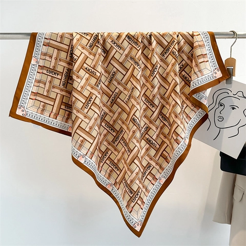 Fashion Square Scarf Twill Polyester Satin Feeling Letter Print Headscarf Elegant Versatile Shawl For Women