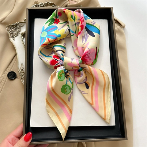 Foulard Quadrato Con Stampa Floreale Raso Di Raso Sintetica Fascia Collo Capelli Per Donna Elegante Versatile Leggero