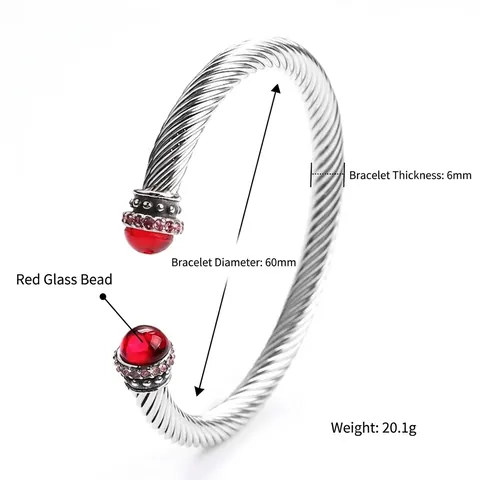 Vintage Punk Twisted Cable Cuff Βραχιόλι Από Ανοξείδωτο Ατσάλι Κόκκινο Cabochon Ροζ Στρας Ανοιχτό Βραχιόλι Γυναικεία Κοσμήματα