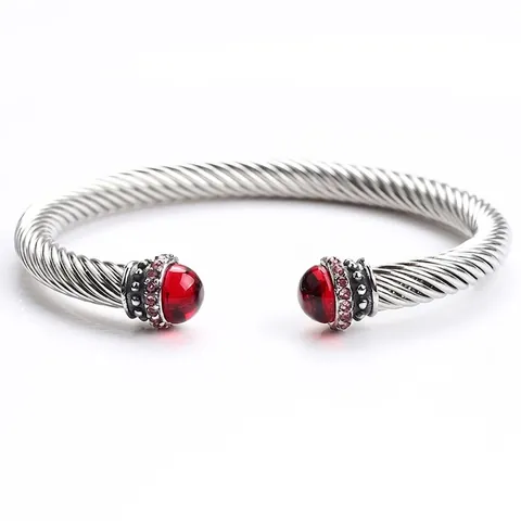 Vintage Punk Twisted Cable Cuff Βραχιόλι Από Ανοξείδωτο Ατσάλι Κόκκινο Cabochon Ροζ Στρας Ανοιχτό Βραχιόλι Γυναικεία Κοσμήματα