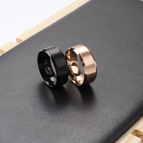 Anello Minimalista In Acciaio Inossidabile Opaco Spazzolato Bordo Smussato Lucidato Fascia Unisex Gioielli Classici