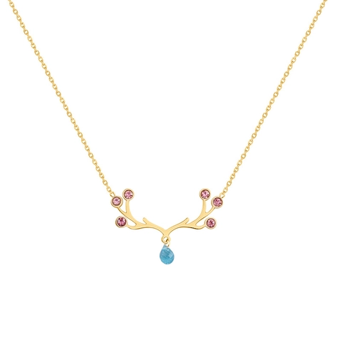 Collana Con Pendente Corna Di Alce Acciaio Inossidabile Strass Rosa Cristallo Goccia Dacqua Blu Gioielli Eleganti Da Donna