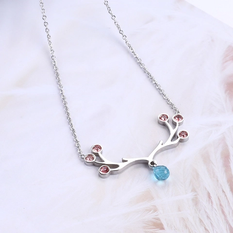 Collana Con Pendente Corna Di Alce Acciaio Inossidabile Strass Rosa Cristallo Goccia Dacqua Blu Gioielli Eleganti Da Donna