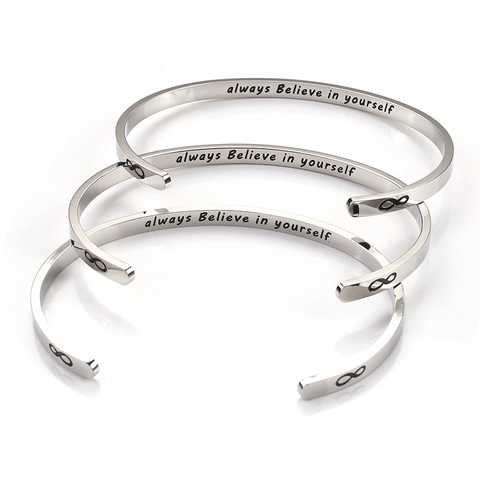 Bracciale A Polsino In Acciaio Inossidabile Inciso Always Believe In Yourself Simbolo Infinito Motivazionale Donna