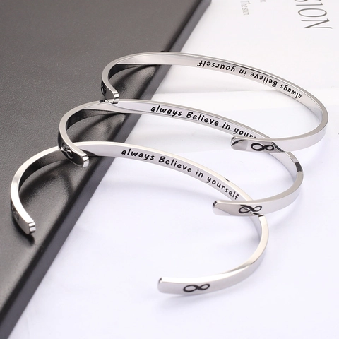 Bracciale A Polsino In Acciaio Inossidabile Inciso Always Believe In Yourself Simbolo Infinito Motivazionale Donna