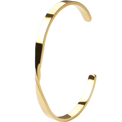 Mobius Twist Cuff Bracelet Stainless Steel 18K Gold Plated Two Tone Adjustable C Shape Oval Bangle Fashion Jewelry Women