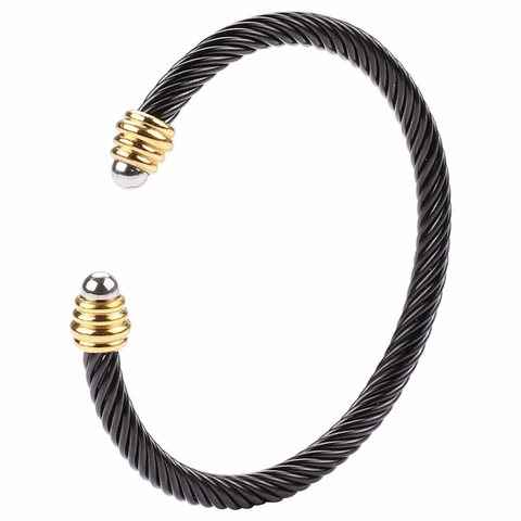 Gedraaide Kabel Armring Roestvrij Staal Zwarte Draad Zwart Goud Zilver Tinten Verstelbare Open Armband Voor Dames
