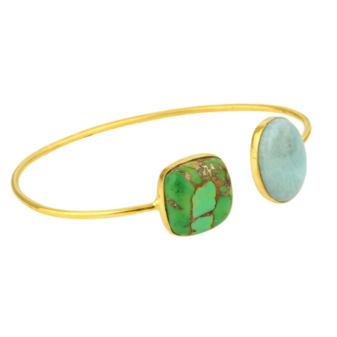 Stainless Steel Cuff Bracelet With Turquoise Natural Stone Twisted Cable Open Bangle Bohemian Jewelry For Women Gold Plated