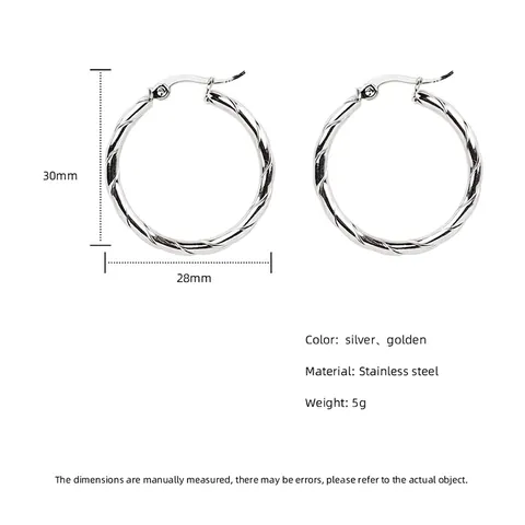 Stainless Steel Twisted Rope Hoop Earrings 18K Gold Plated Spiral Texture Minimalist Trendy Personality Jewelry For Women