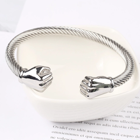 Bracelet Jonc Manchette en Acier Inoxydable pour Hommes Punk Câble Torsadé Ouvert Vintage Européen Bijoux Cadeau