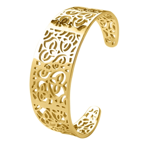 Hollow Out Flower Cuff Bracelet Stainless Steel Petal Honeycomb Filigree Wide Adjustable Bangle For Women Fashion