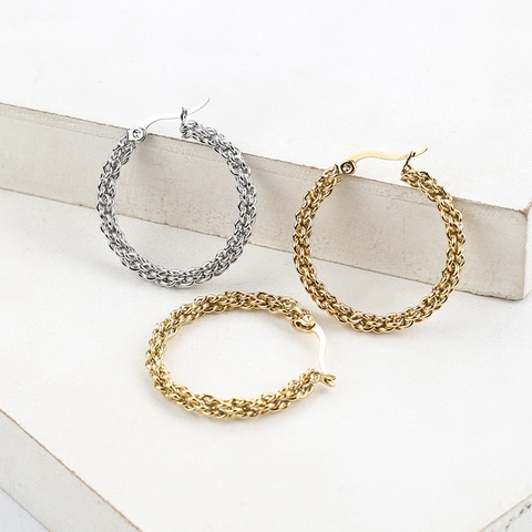 Braided Hoop Earrings Stainless Steel 18K Gold Plated Twisted Rope Woven Geometric Fashion Jewelry For Women