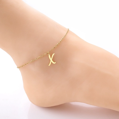 Bracelet De Cheville Lettre Initiale A-Z Acier Inoxydable Plaqué Or Pendentif Personnalisé Minimaliste Pour Femmes Ajustable