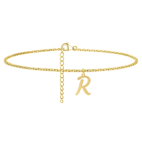Bracelet De Cheville Lettre Initiale A-Z Acier Inoxydable Plaqué Or Pendentif Personnalisé Minimaliste Pour Femmes Ajustable